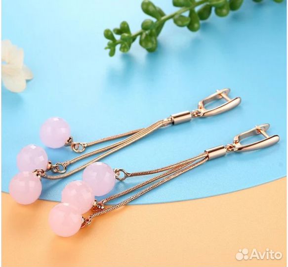 Серьги длинные розовые
