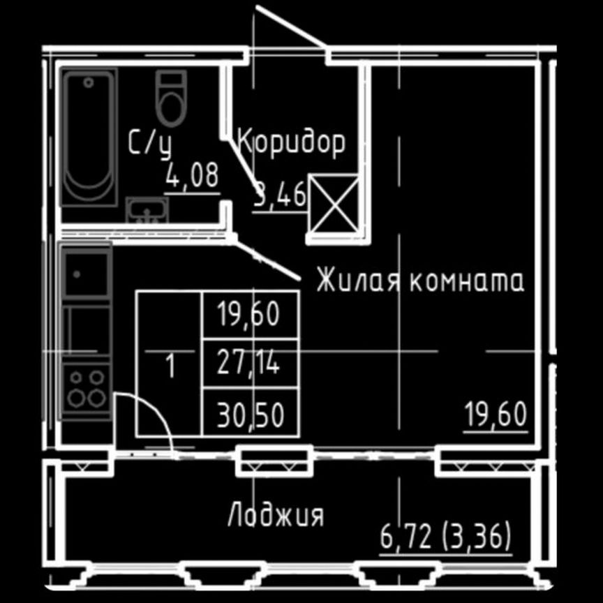 Квартира-студия, 30,5 м², 3/24 эт.