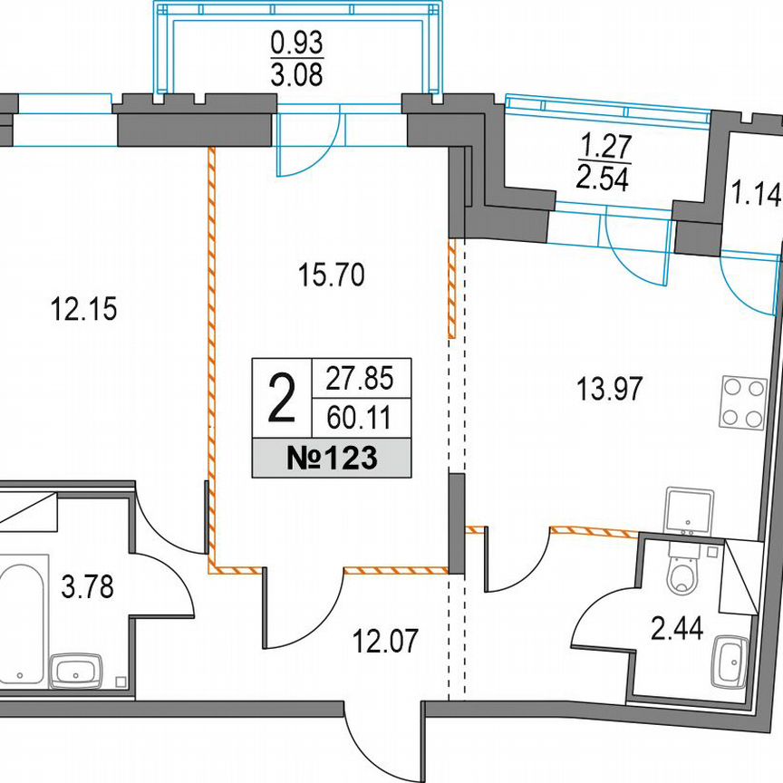 2-к. квартира, 60,1 м², 3/25 эт.