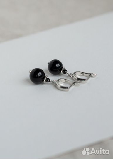 Серьги с черным агатом