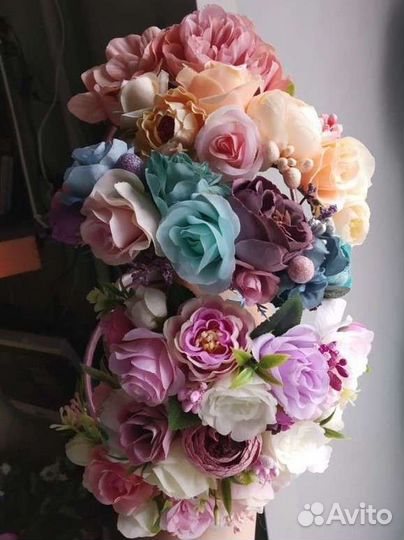 Ободок с цветами розами венок на голову выпускной