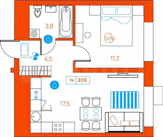 1-к. квартира, 37 м², 8/21 эт.