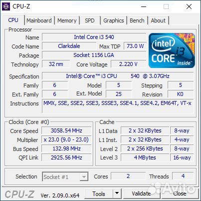 Intel core i3 540