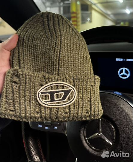 Шапка Diesel черная зеленая хаки дизель