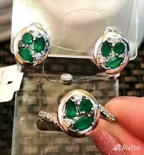 Серьги, кольцо серебро агат разм.18,0 С238