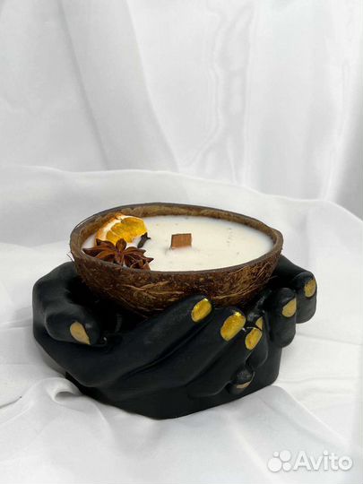 Свеча в кокосе подсвечник из гипса
