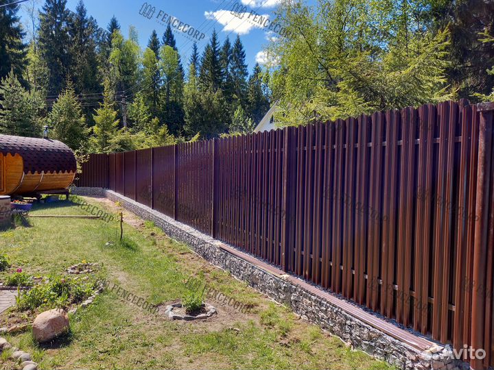 Забор металлоштакетник 2 м. 0.45 мм. под ключ