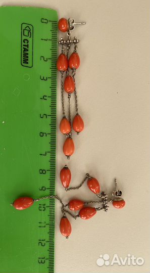 Серьги серебряные коралл антиквариат