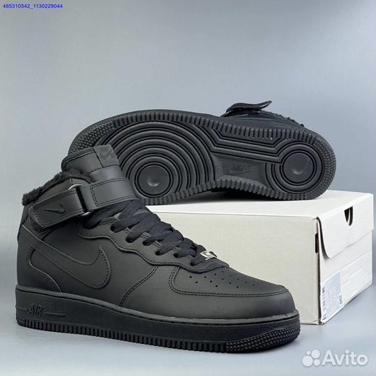 Nike Air Force 1 Black Зима с мехом (Арт.13380)