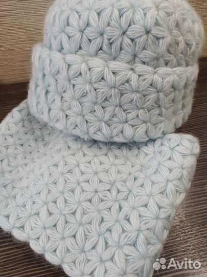 Зимние шапка и снуд ручной работы р58-62