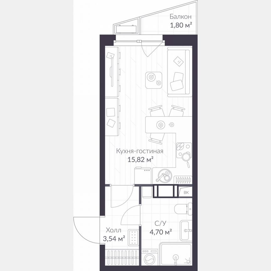 Квартира-студия, 24,6 м², 7/11 эт.