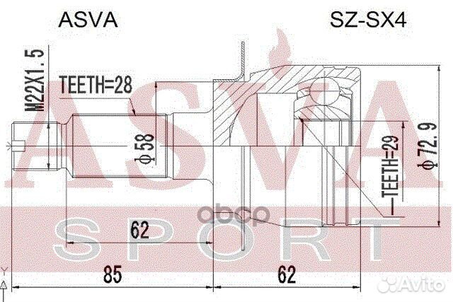 ШРУС наружный suzuki SX4 28x29x58 szsx4 asva