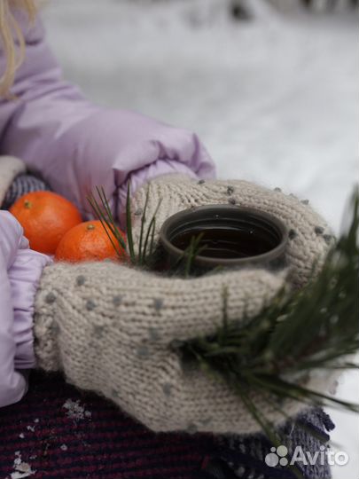 Шерстяные варежки вязаные вручную