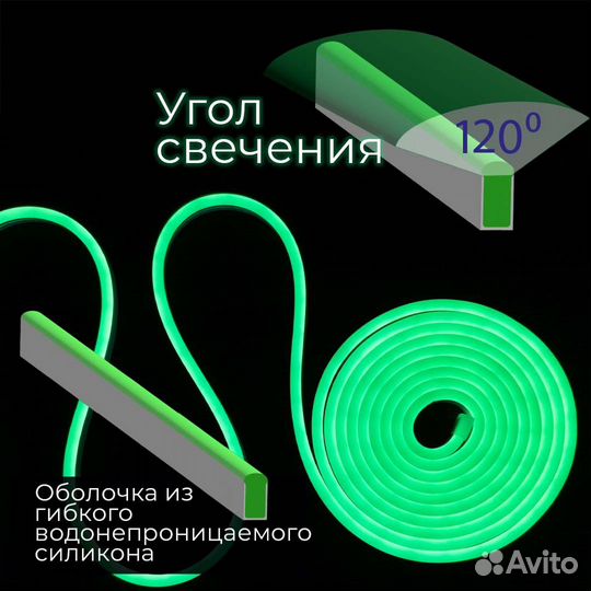 Светодиодная лента 120led/м,12 В,IP67,8x16,зеленый