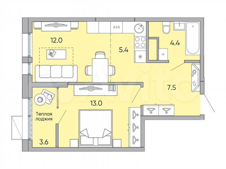 2-к. квартира, 45,9 м², 6/18 эт.