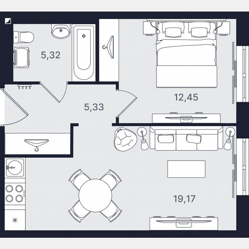 2-к. апартаменты, 42,3 м², 2/24 эт.