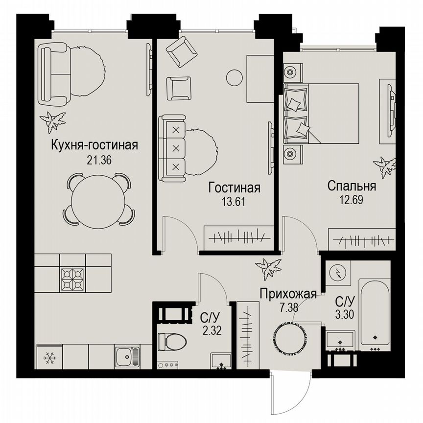 2-к. квартира, 60,7 м², 3/6 эт.