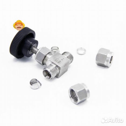 Кран игольчатый 8мм (нержавейка) с черным вентилем