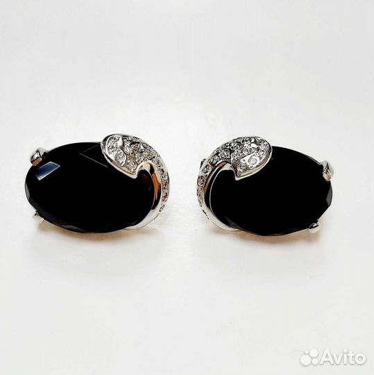 Золотые серьги с Ониксом и бриллиантами 585 пробы 10.0 грамм