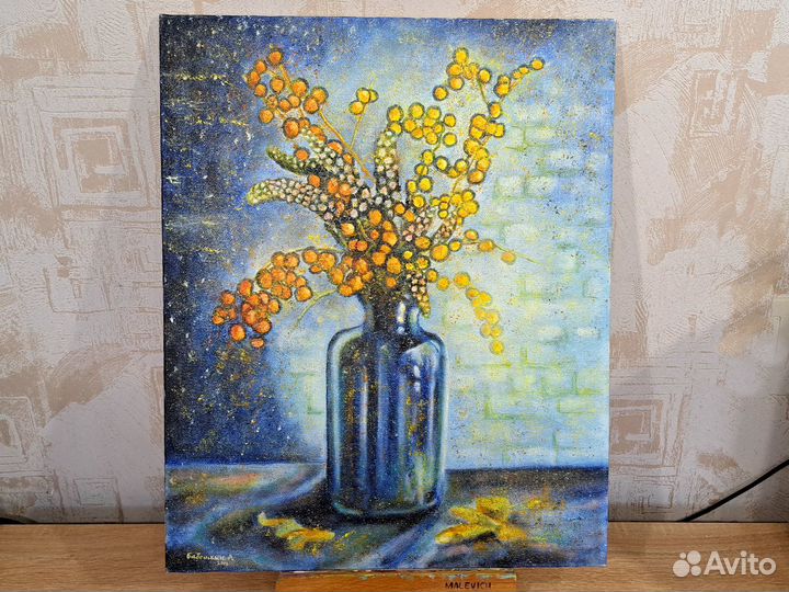 Картина маслом на холсте. Цветы в вазе