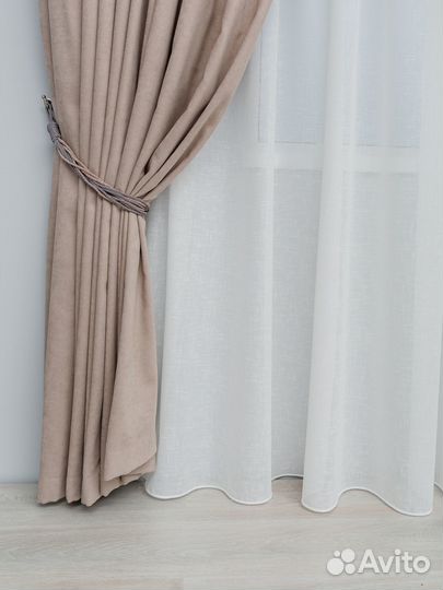 Готовый тюль лен фэнтези белый, кремовый