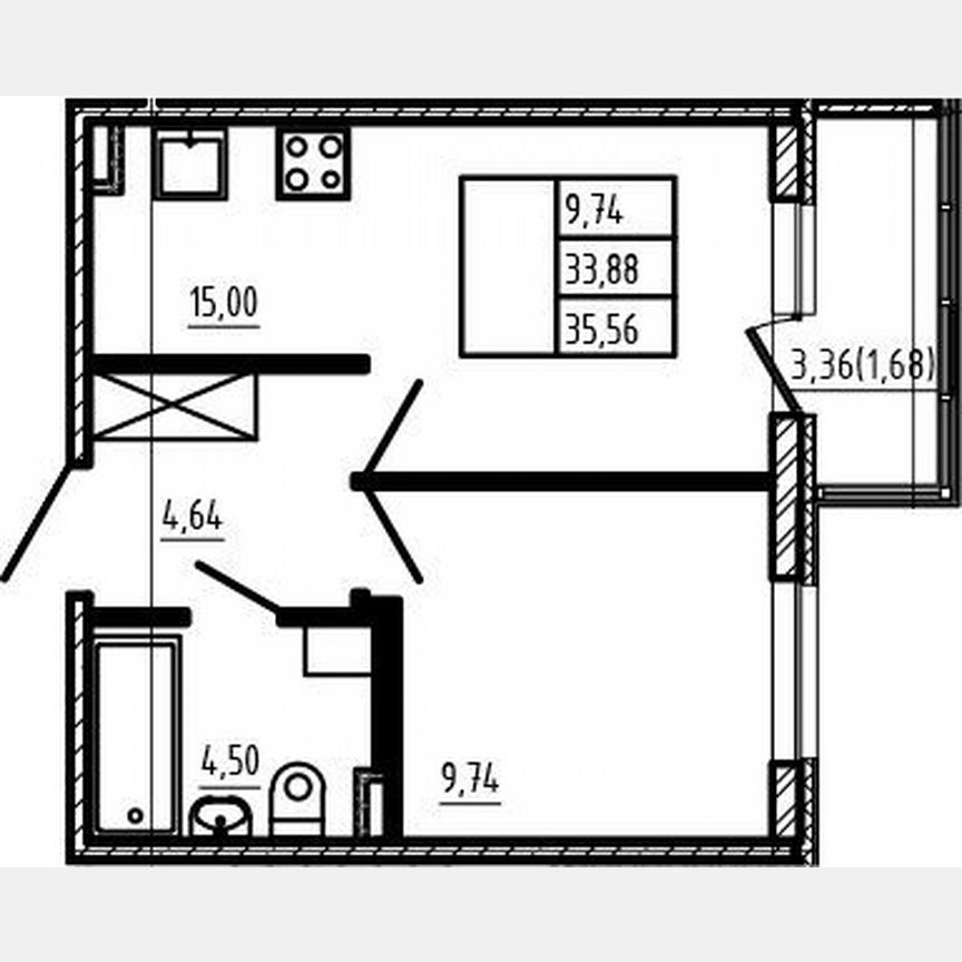 2-к. квартира, 33,9 м², 1/4 эт.