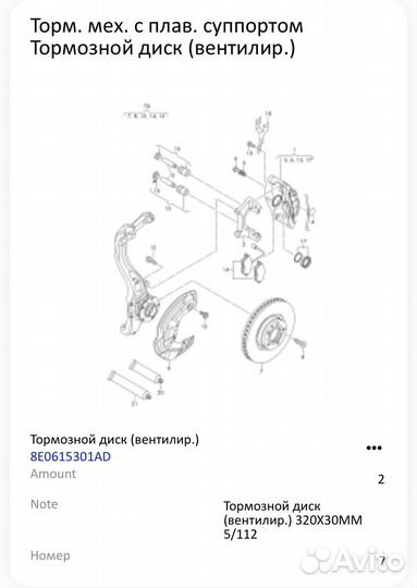 Тормозной диск Audi A4 B7 (8E0 615 301 AD)