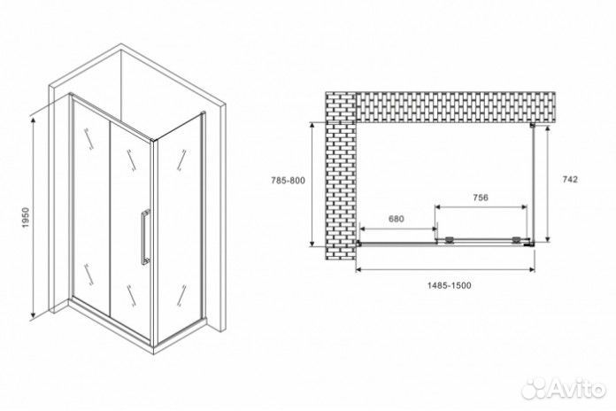 Душевой уголок Abber Schwarzer Diamant AG30150MH-S80M 150x80