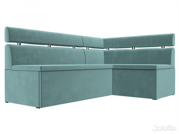 Диван кухонный угловой Классик правый угол, велюр, бирюзовый