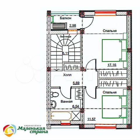 Таунхаус 100 м² на участке 2 сот.