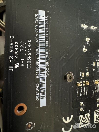 Видеокарта MSI GeForce GTX 1060 Armor 6Gb OCV1
