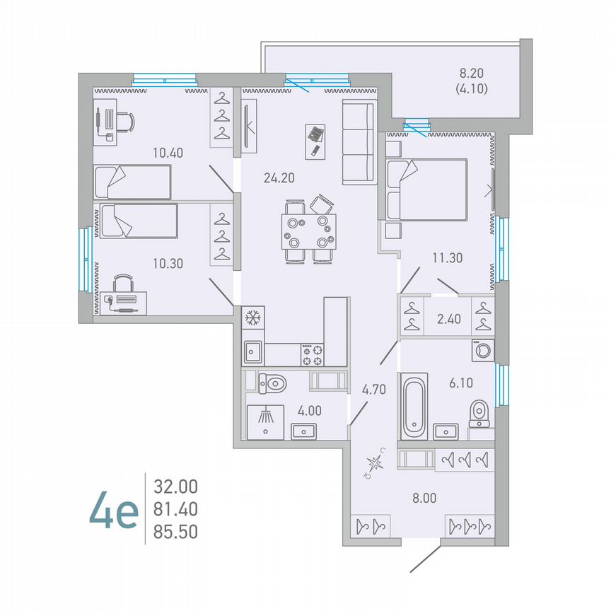 3-к. квартира, 85,5 м², 8/17 эт.