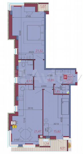 2-к. квартира, 81 м², 2/12 эт.