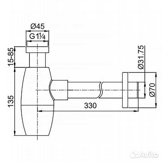 Сифон раковины azario G 1 1/4 квадрат хром AZ-109