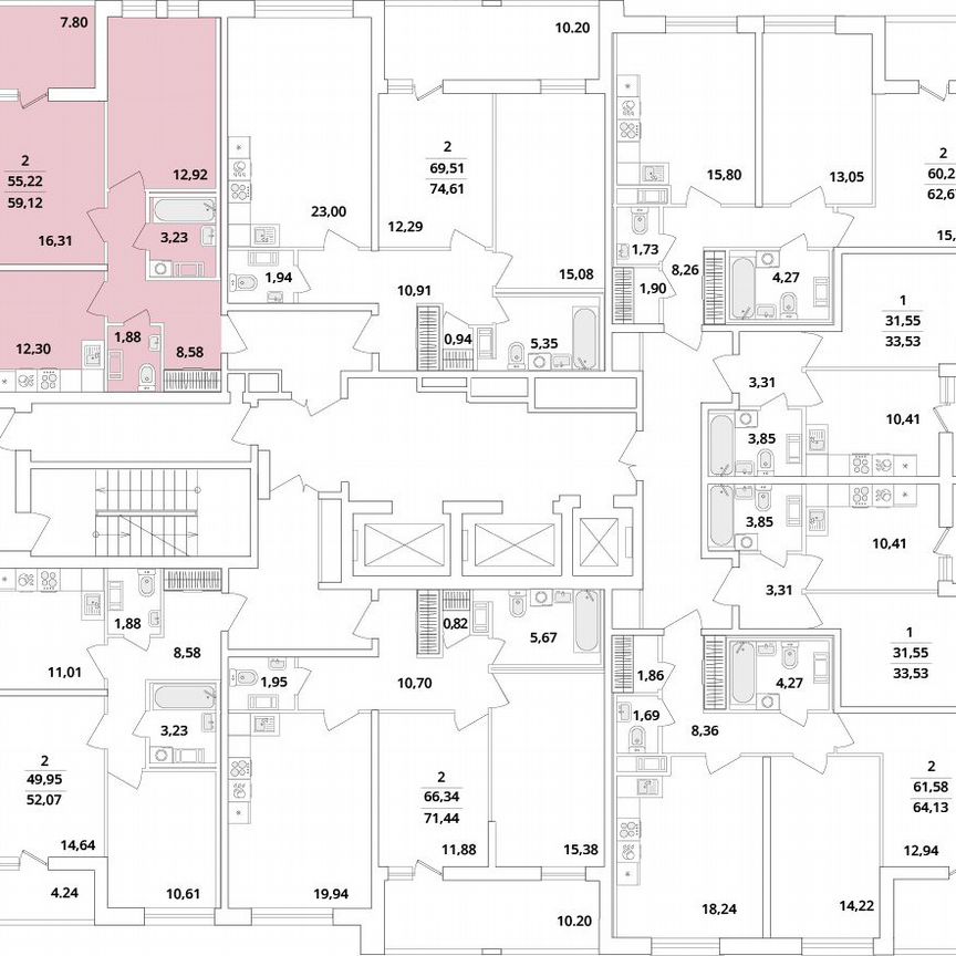 2-к. квартира, 59,4 м², 12/18 эт.