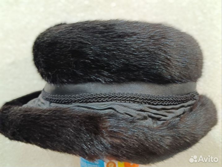 Шляпа женская норковая с кожаными вставками