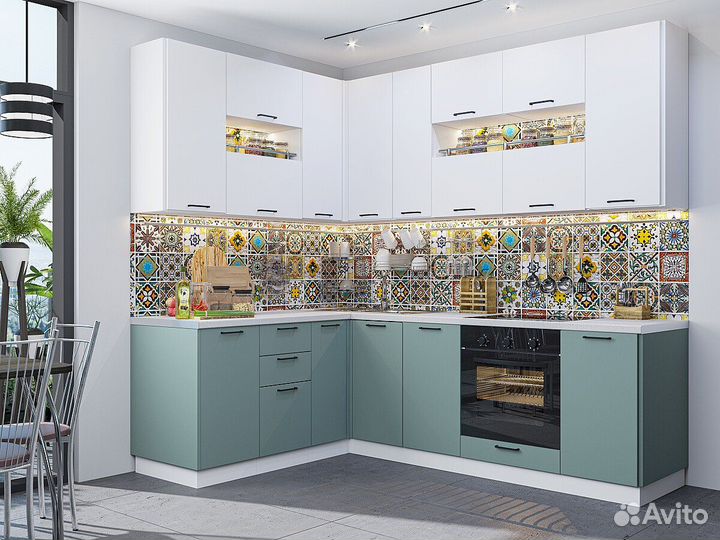 Кухня Флэт-02 White In 2S/Grey-green In 2S