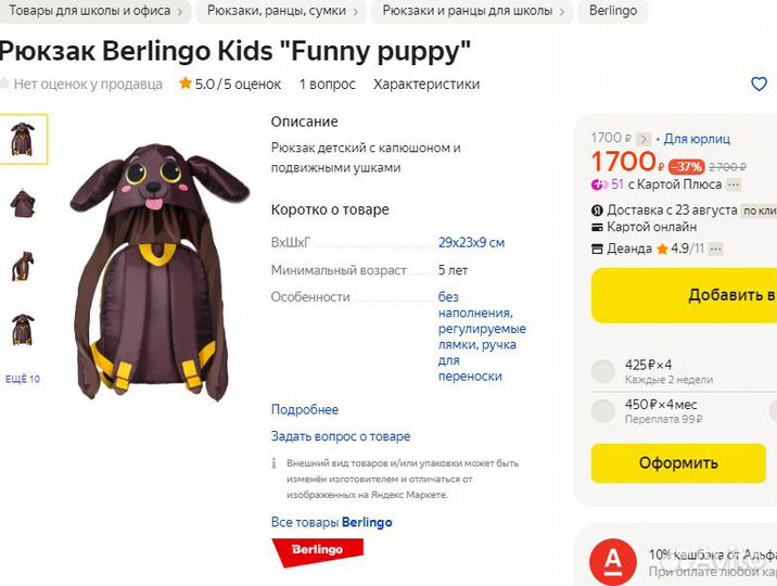 Детский рюкзак с капюшоном Berlingo Kids Funny