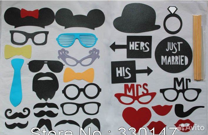 Усы и губы. Аксессуары для фотосессии. 31 предмет