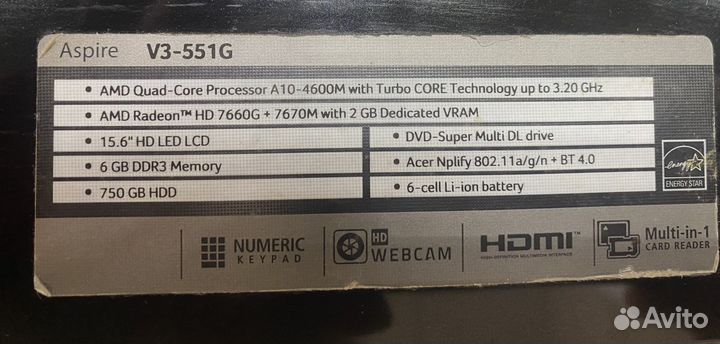 Продам Ноутбук acer Aspire V3-551G