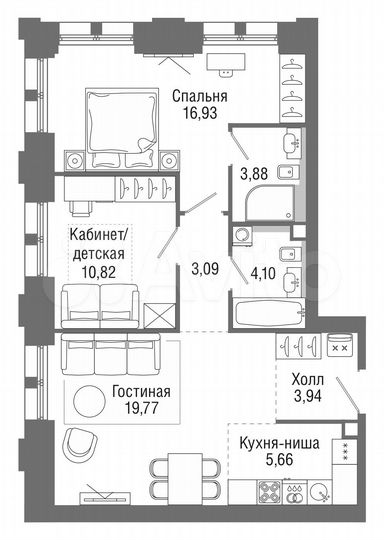 2-к. квартира, 68,1 м², 10/36 эт.