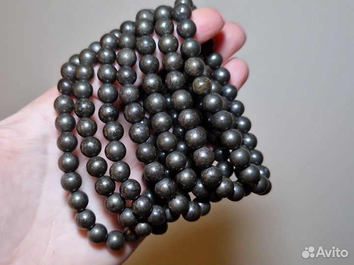 Браслет из натурального пирита, (бусинка 8-9 мм.)