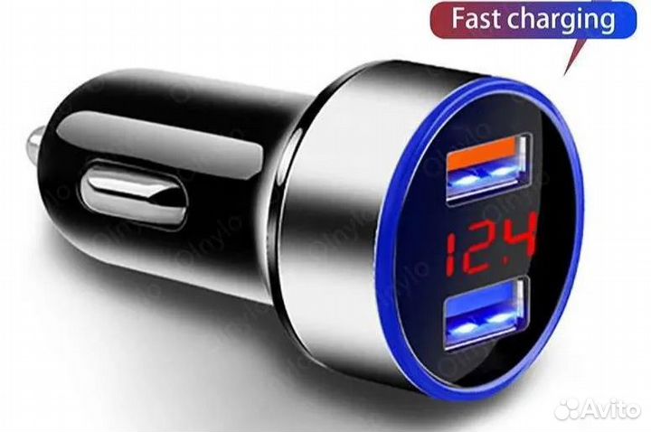 Зарядное устройство 2 usb в прикуриватель с вольтм