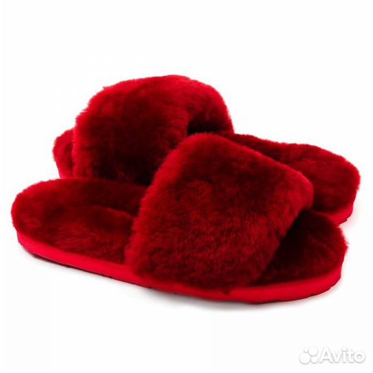 Угги женские тапочки fluff slide slippers RED