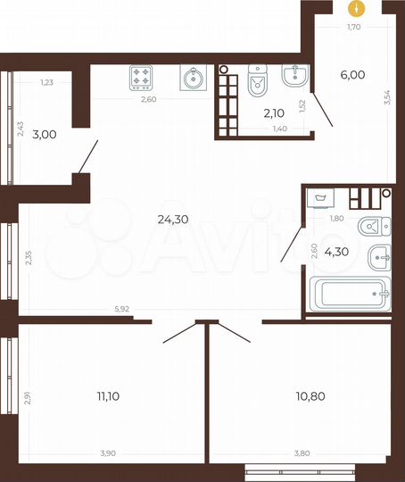 2-к. квартира, 60,1 м², 4/8 эт.