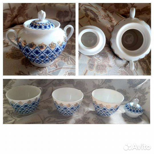 Чайная пара, сахарница, блюдца, лфз, Дулево
