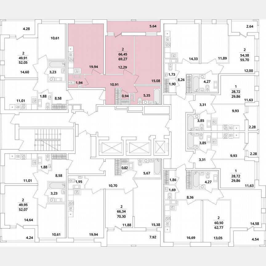 2-к. квартира, 69,3 м², 7/18 эт.