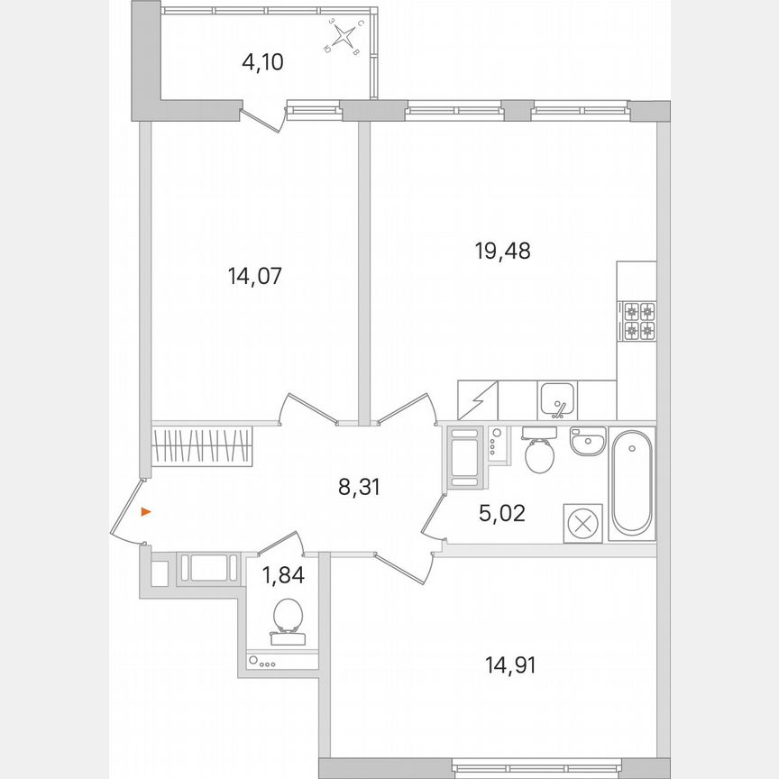 2-к. квартира, 65,7 м², 6/8 эт.