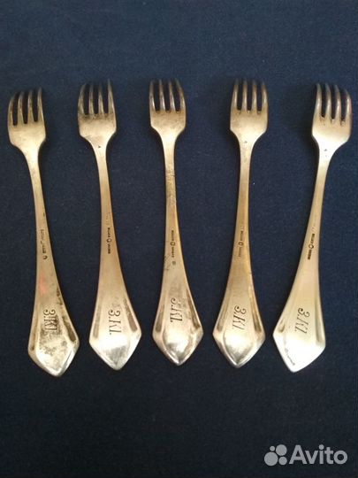 Вилки старинные посеребрённые 5шт