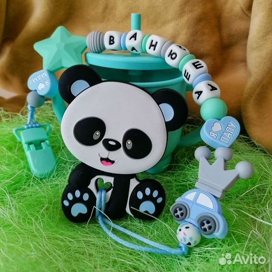 Именной держатель для соски. Грызунок. Погремушки